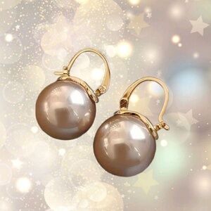 Champagne Faux Pearl Drop Earrings - Gold-Tone Hoop Dangle